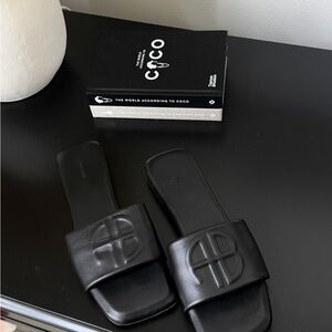 Women’s Anine Bing Leather Slide Sandals - Embossed Logo Strap